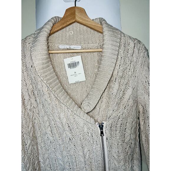 NEW BOSTON PROPER Cardigan Sweater Size M Cream/Tan Cable Knit full zip - Picture 6 of 9